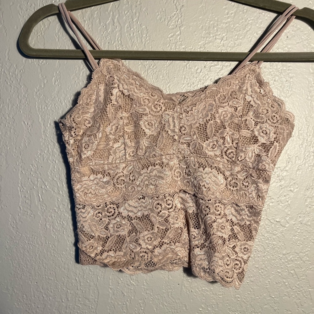 Kathy Lace Camisole Light Pink Crop Top Spaghetti Straps Sz S/M Floral Pattern